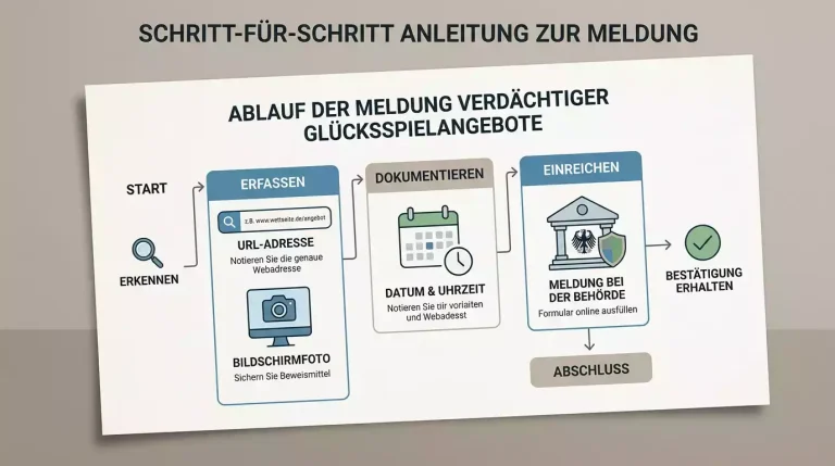 Übersichtlicher Meldeablauf mit Notiz, Screenshot-Symbol und Behördenschild