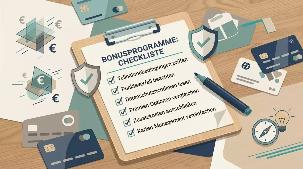Geordnete Checkliste für Bonusbedingungen, Zahlungsangaben und Schutzsignale