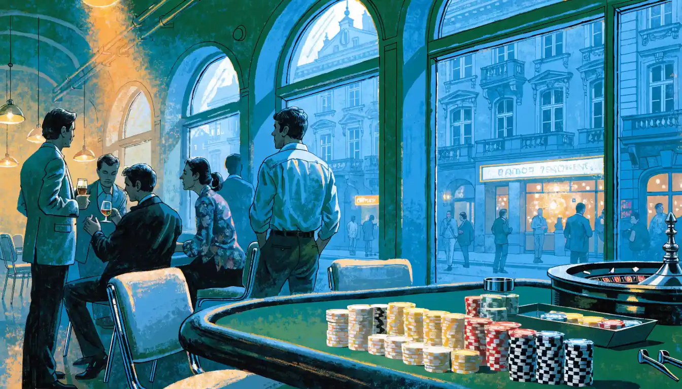 Stimmungsvolles Berliner Spielcasino mit Roulette-Tisch und Spielchips