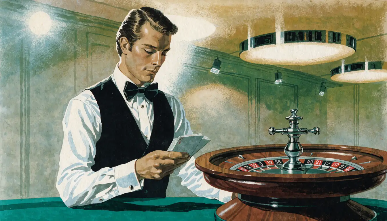 Erfahrener Live-Dealer am Spieltisch in einem professionellen Casino-Studio.