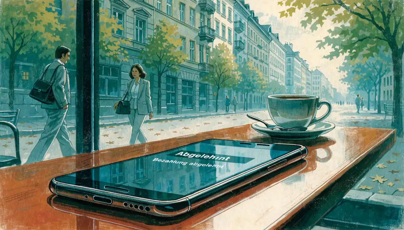 Smartphone mit abgelehnter Zahlung auf einem Tisch in Deutschland